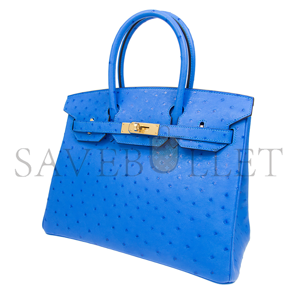 H**mes master birkin 25 ostrich greek blue gold buckle h041933ck89 (30*22*16cm)